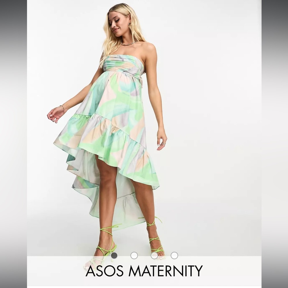 ASOS NWT Maternity cotton ruched bandeau midi dress with high low hem